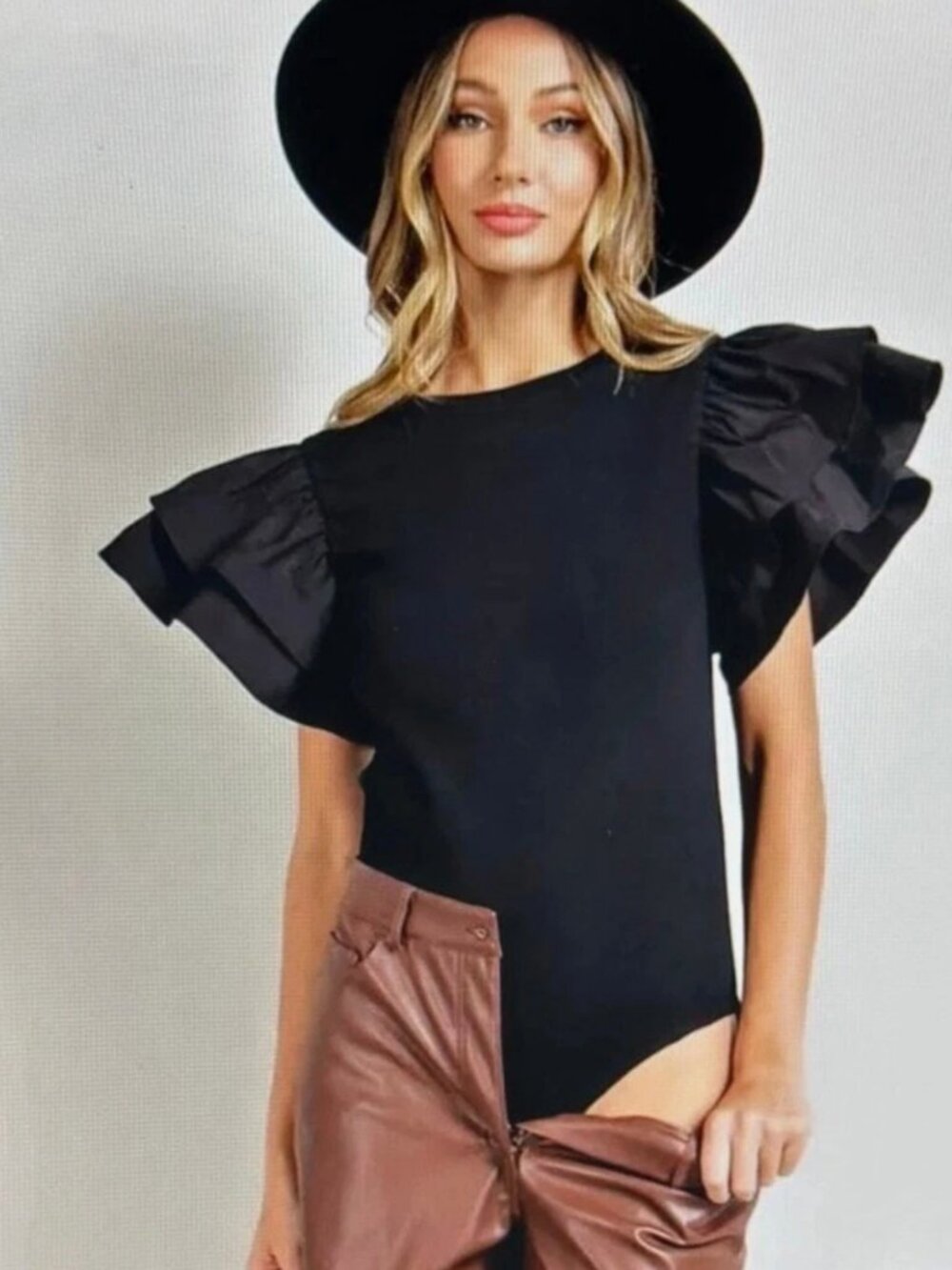 Zara Black Puff Ruffle Sleeve Bodysuit